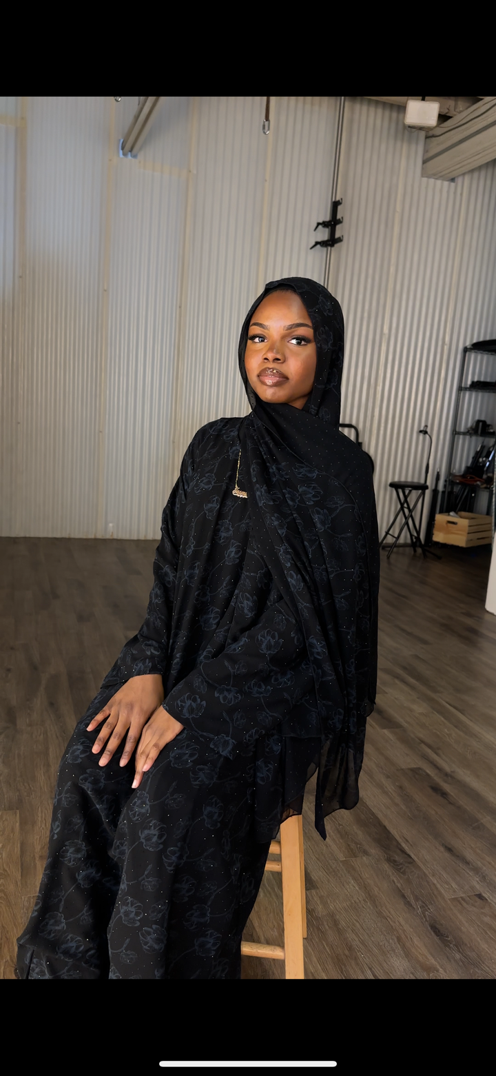 Luxury Black Floral Closed Abaya