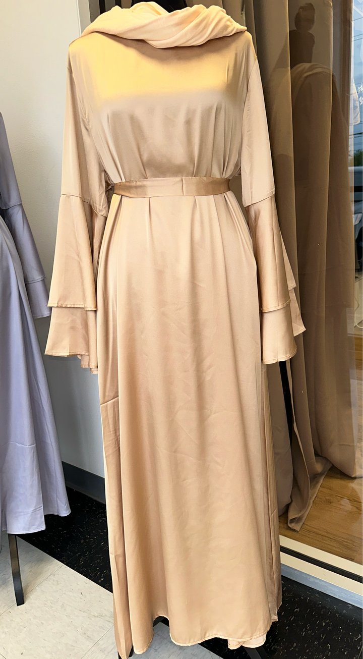 Flared sleeve satin dress