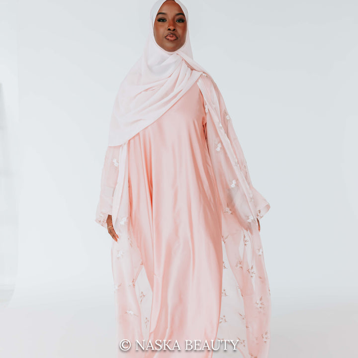 Pink floral organza abaya