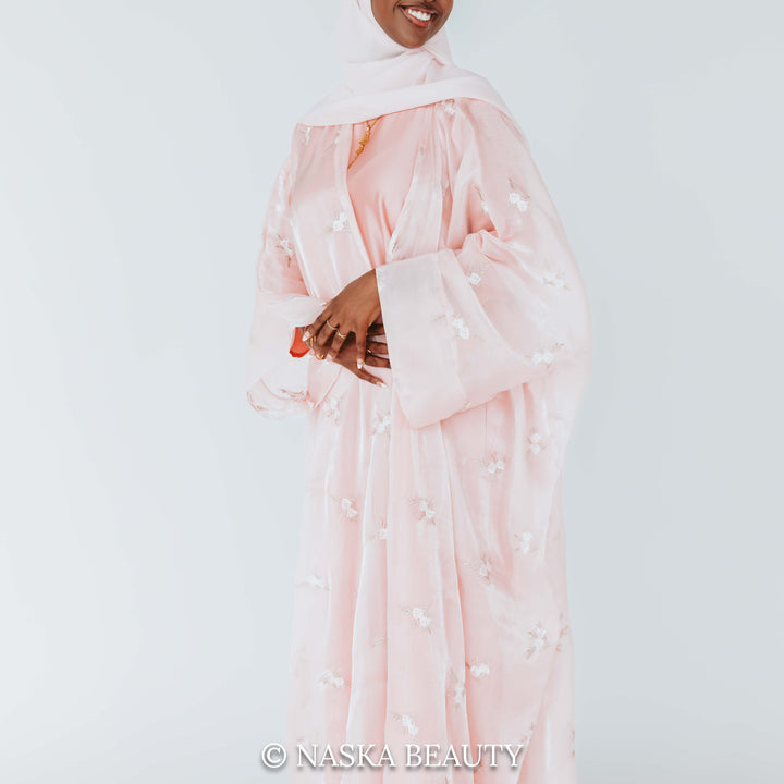 Pink floral organza abaya
