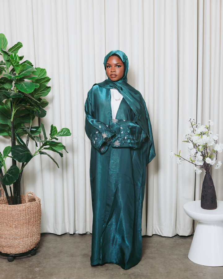 Floral Handwork Organza Abaya Set