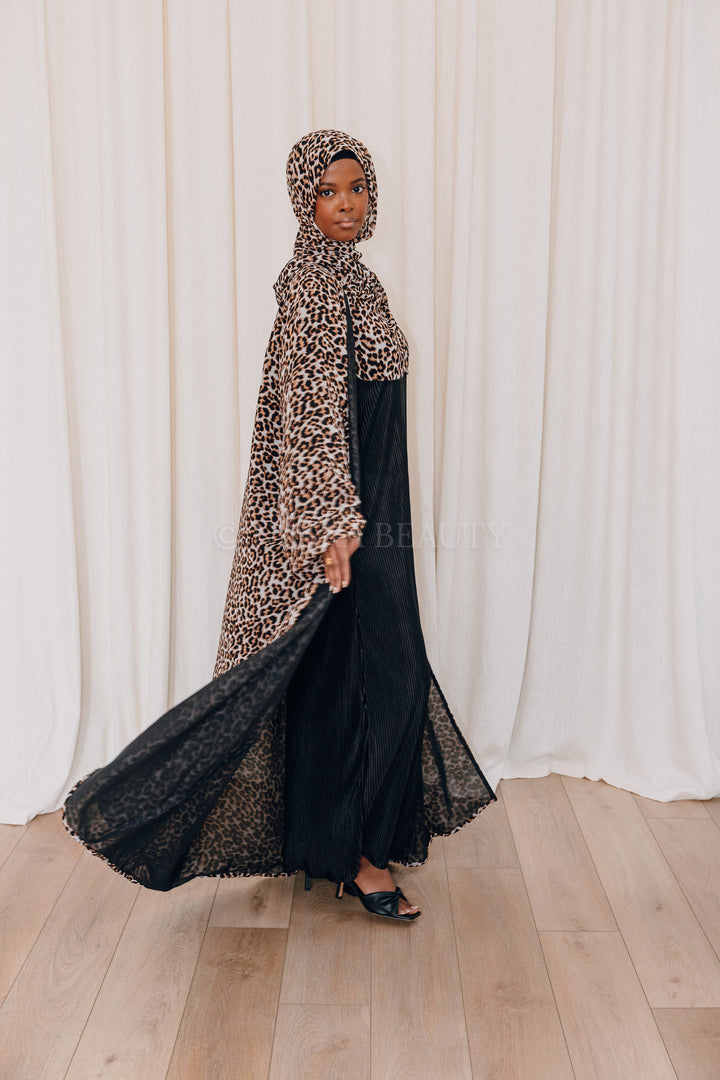 Open cheetah Print Abaya