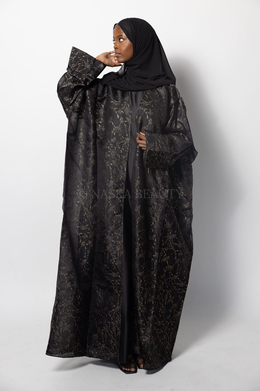 Gold Foil Silk Organza Abaya