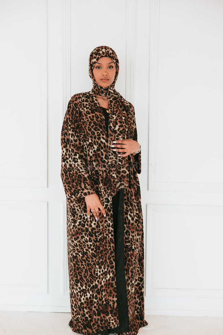 Open leopard Print Abaya