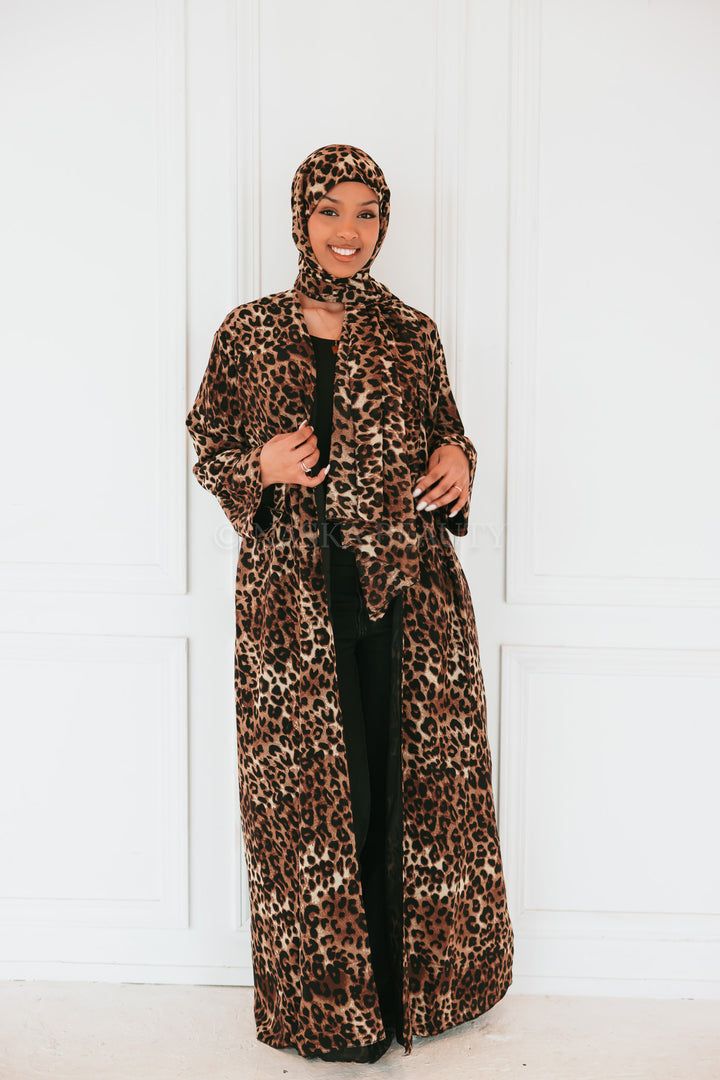 Open leopard Print Abaya