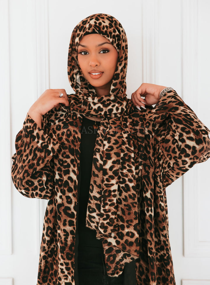 Open leopard Print Abaya