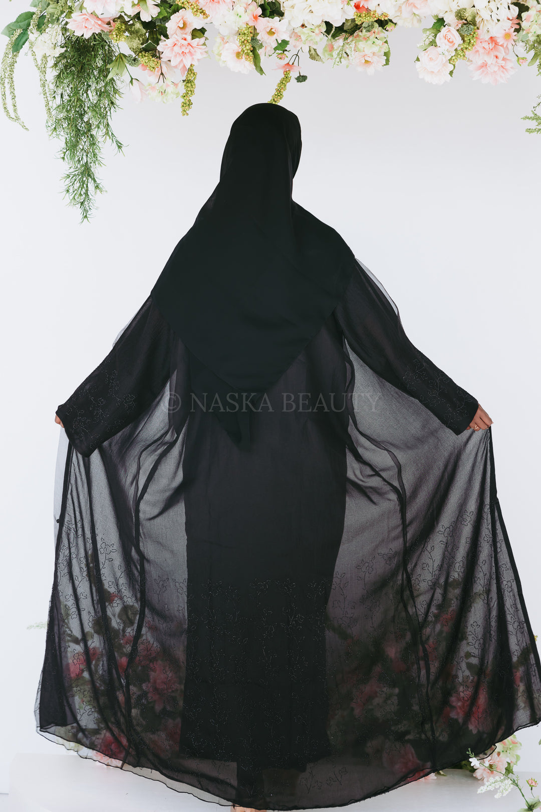 Black Rhinestone Floral Organza
