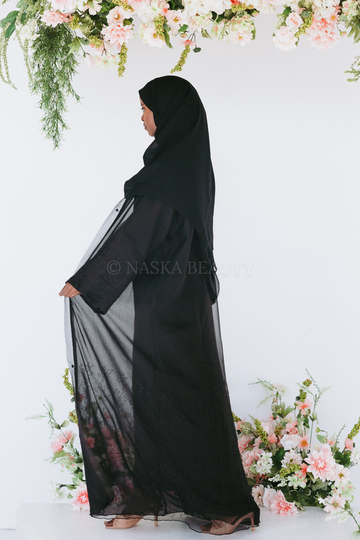 Black Rhinestone Floral Organza