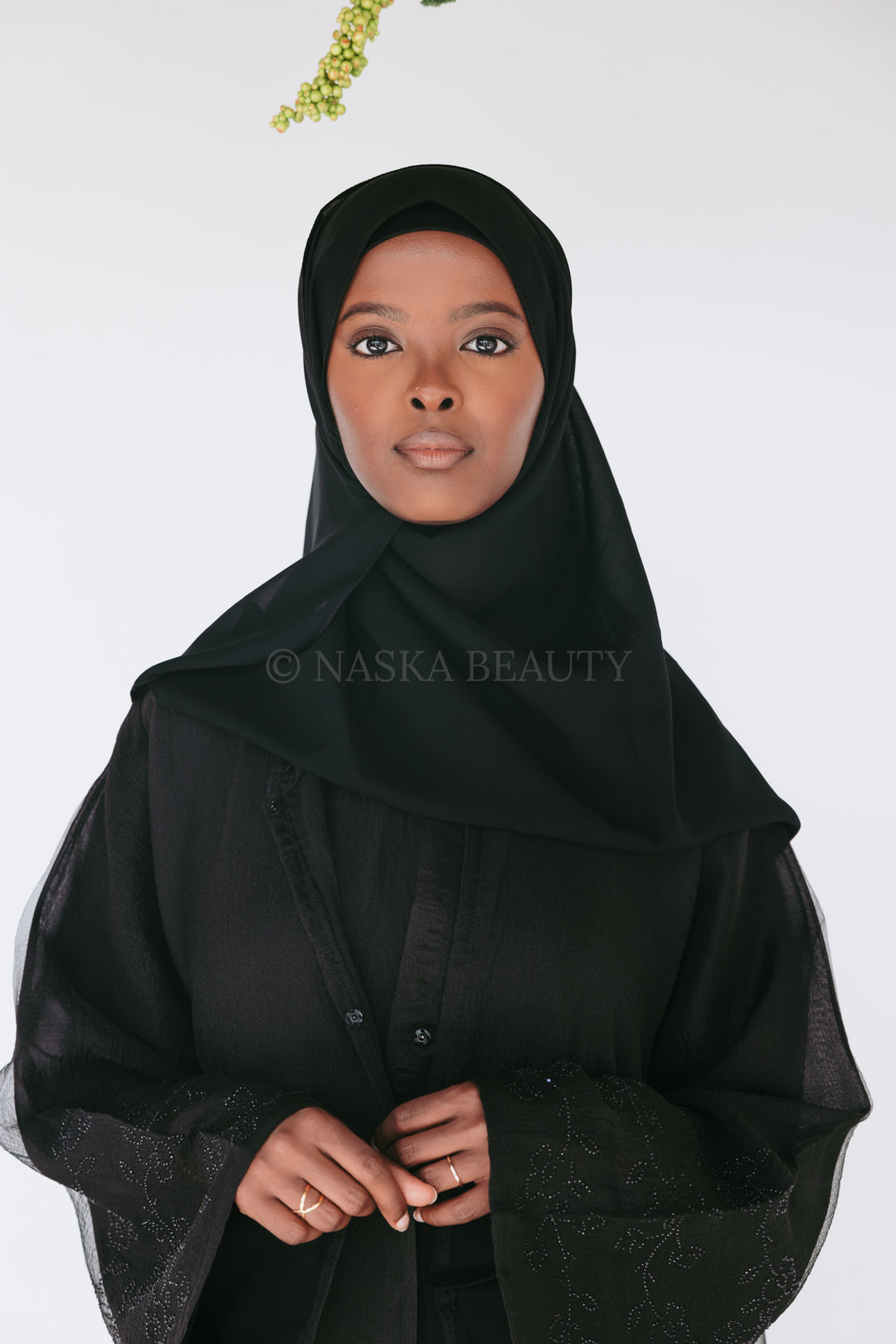 Black Rhinestone Floral Organza