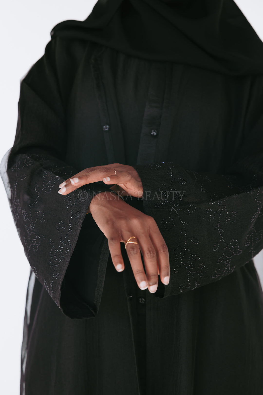 Black Rhinestone Floral Organza