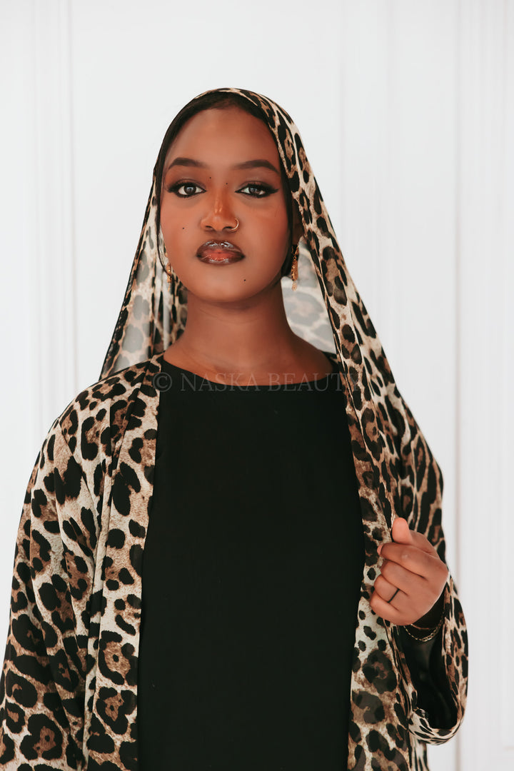 Open leopard Print Abaya
