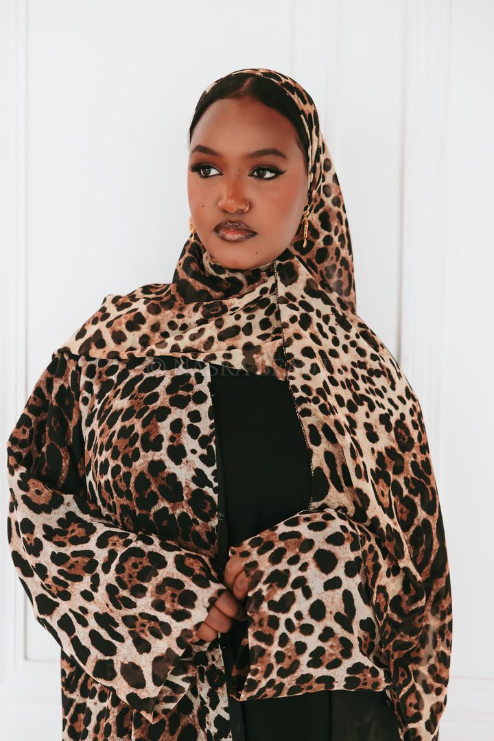 Open leopard Print Abaya