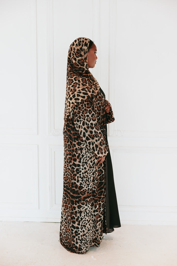 Open leopard Print Abaya