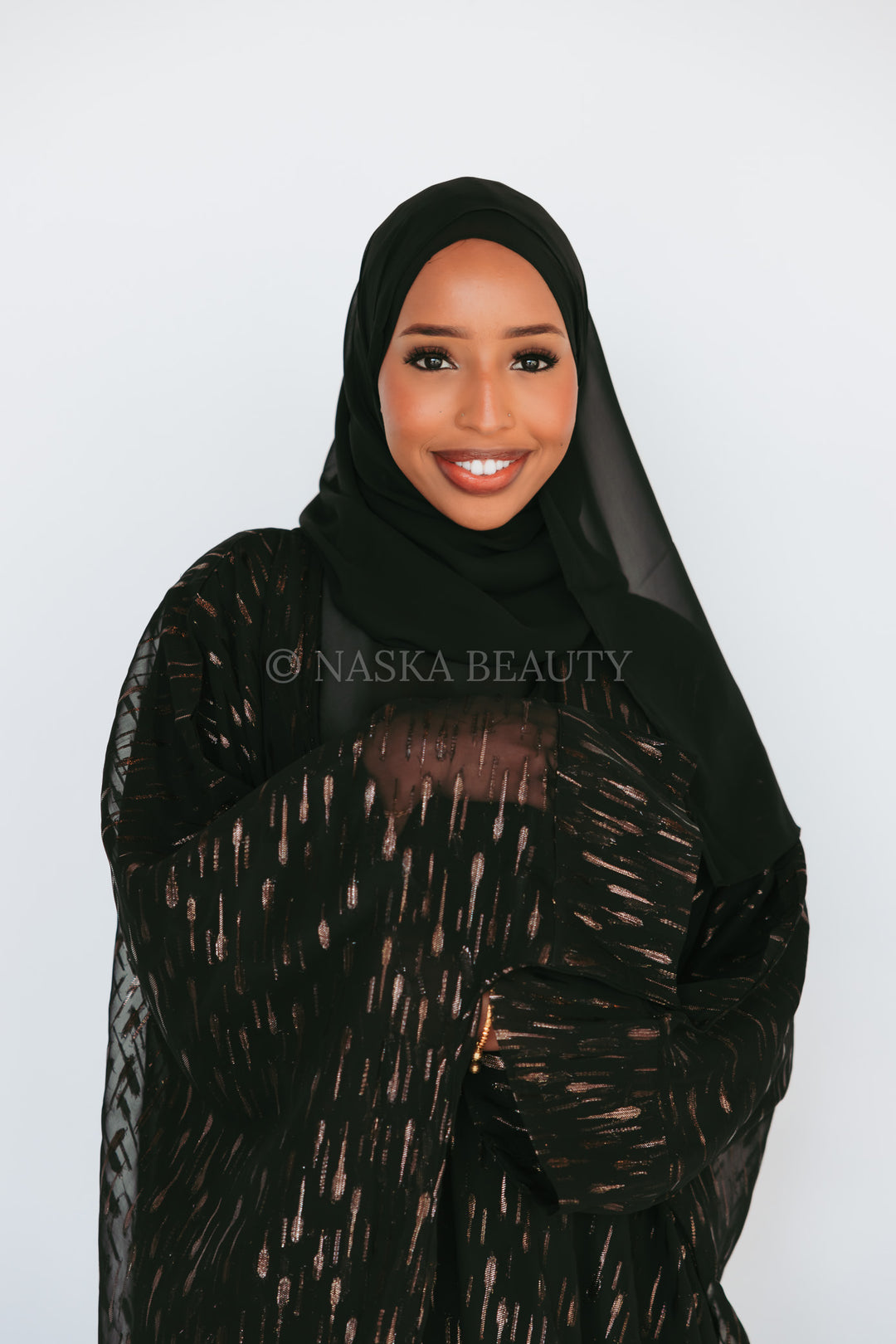 Metallic Silk Chiffon Abaya Set