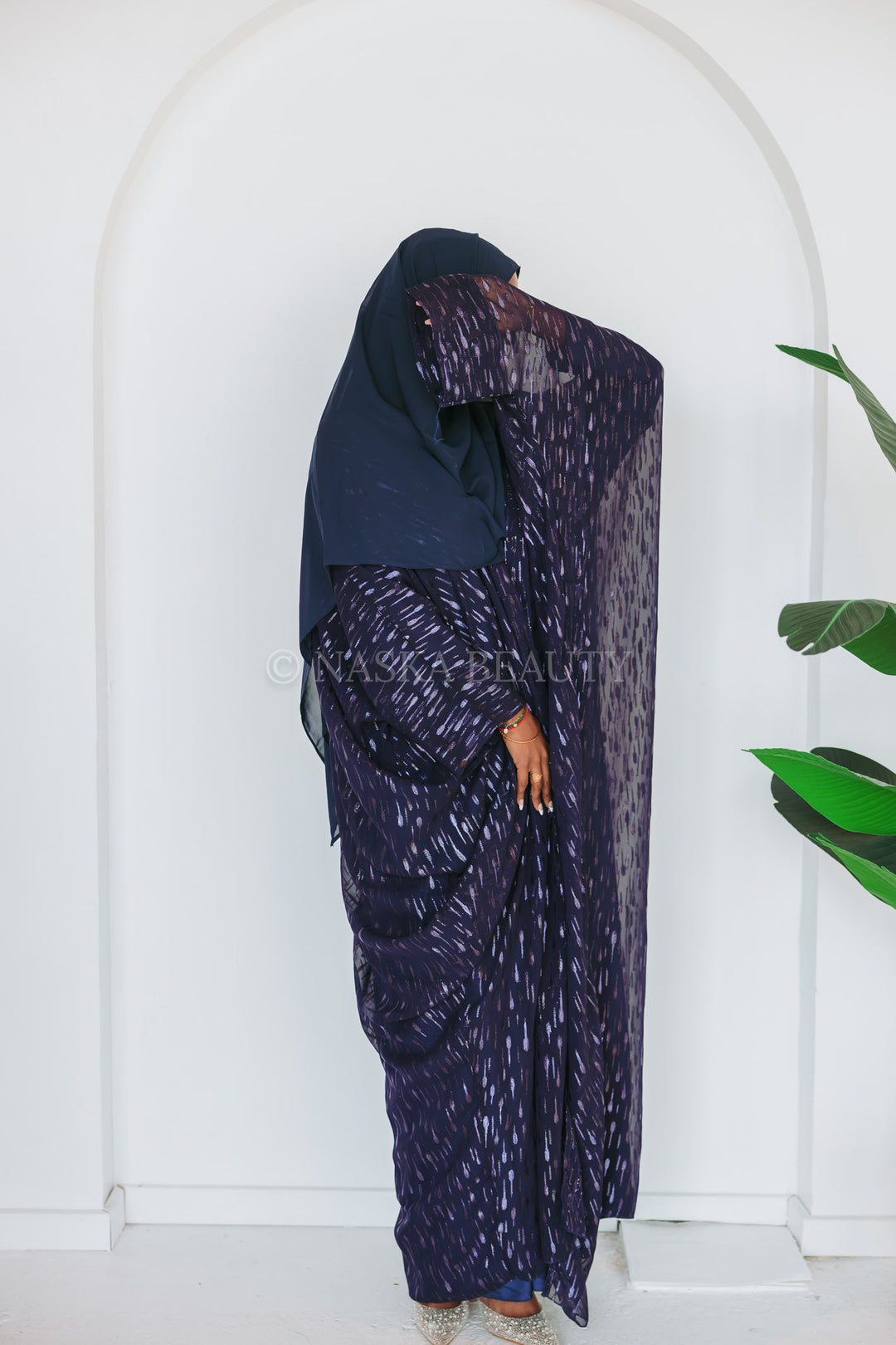 Metallic Silk Chiffon Abaya Set