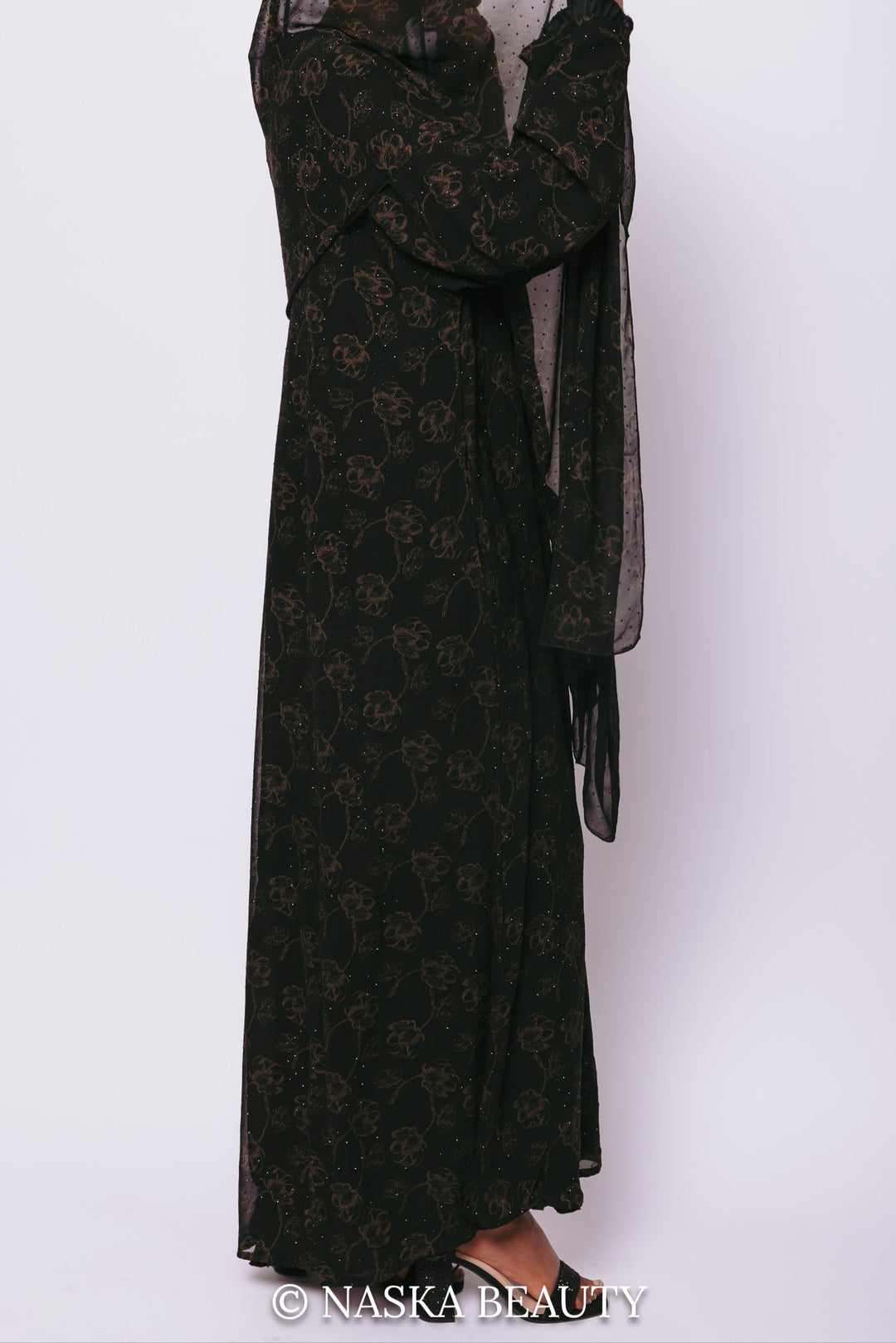 Luxury Black Floral Closed Abaya