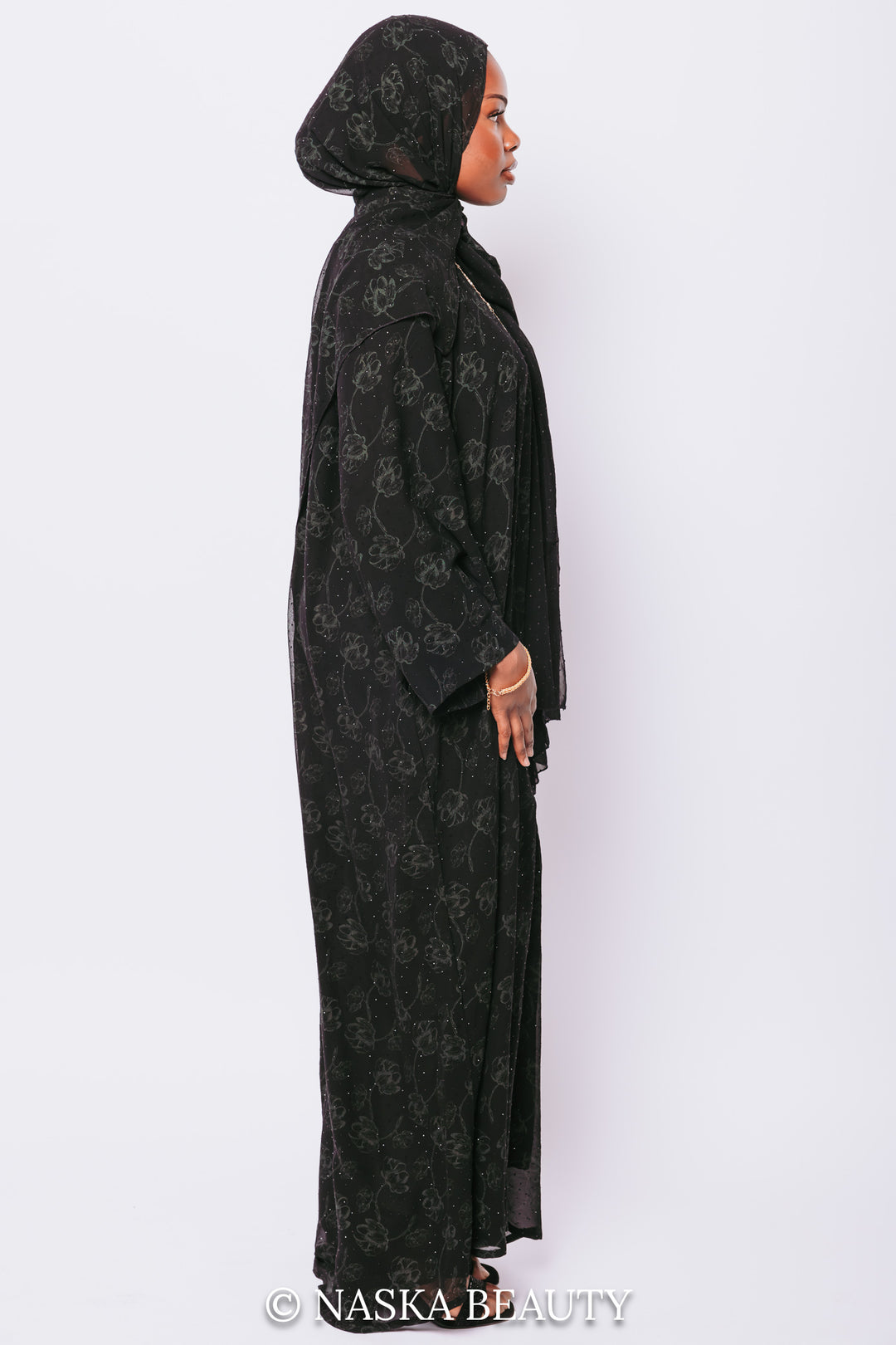 Luxury Black Floral Closed Abaya