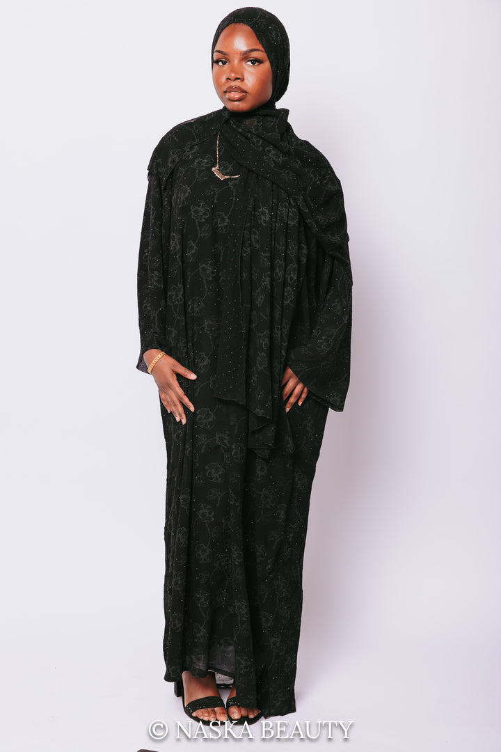 Luxury Black Floral Closed Abaya