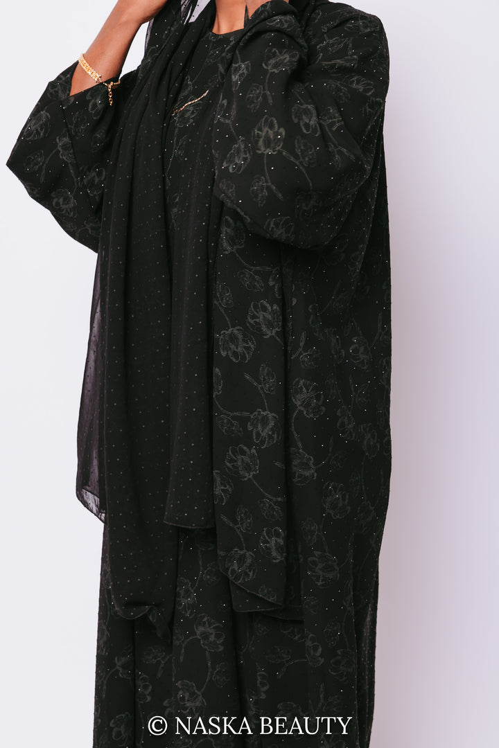 Luxury Black Floral Closed Abaya