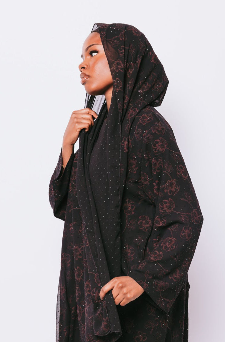 Luxury Black Floral Closed Abaya