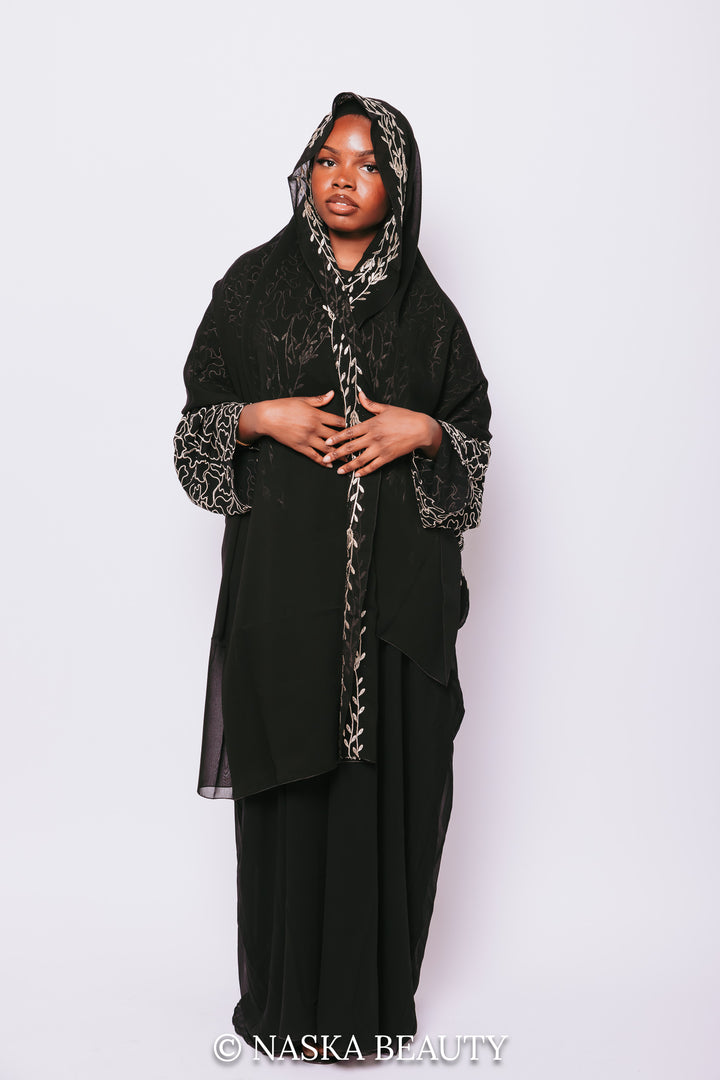 Black Abaya With White Embroidered