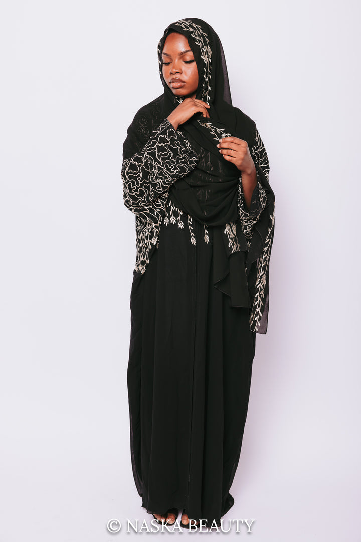 Black Abaya With White Embroidered