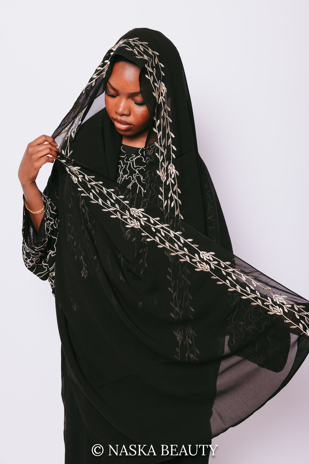 Black Abaya With White Embroidered