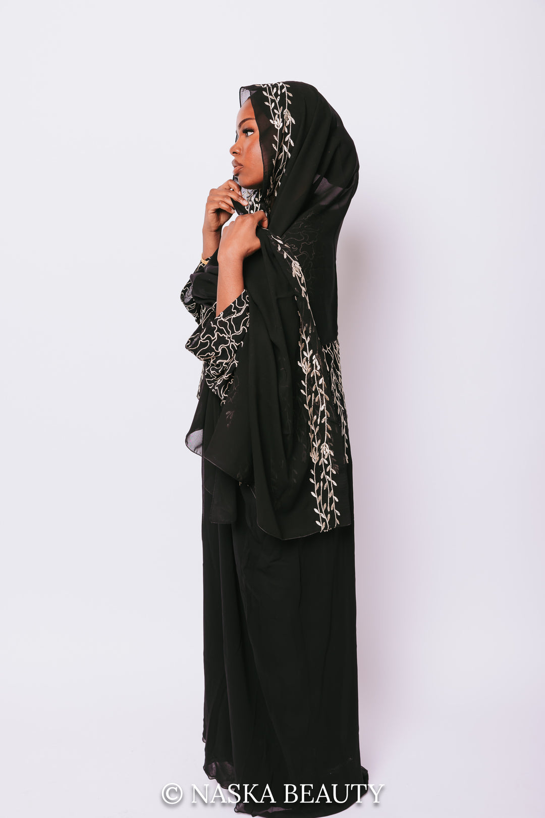 Black Abaya With White Embroidered