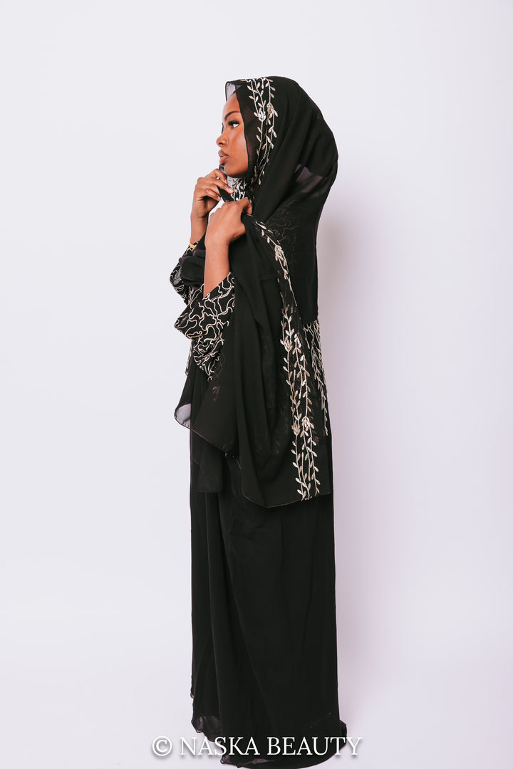 Black Abaya With White Embroidered