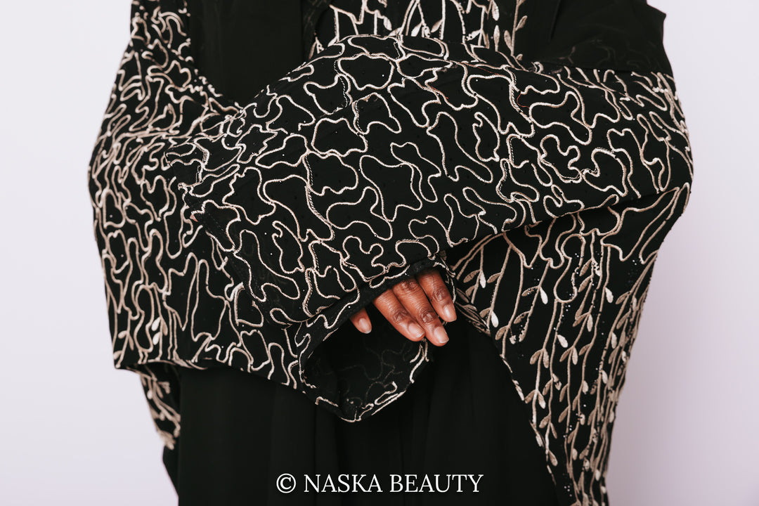 Black Abaya With White Embroidered