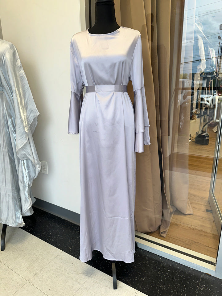 Flared sleeve satin dress