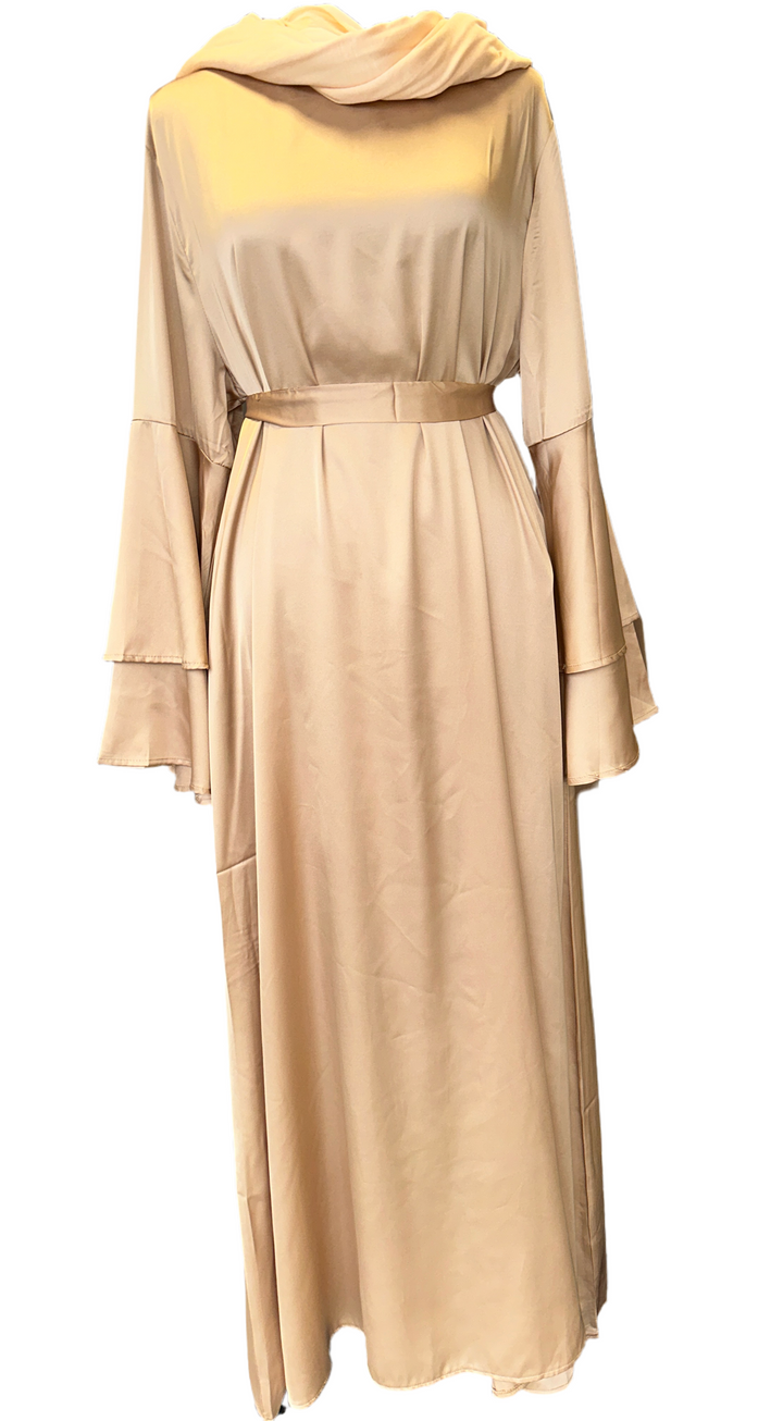 Flared sleeve satin dress