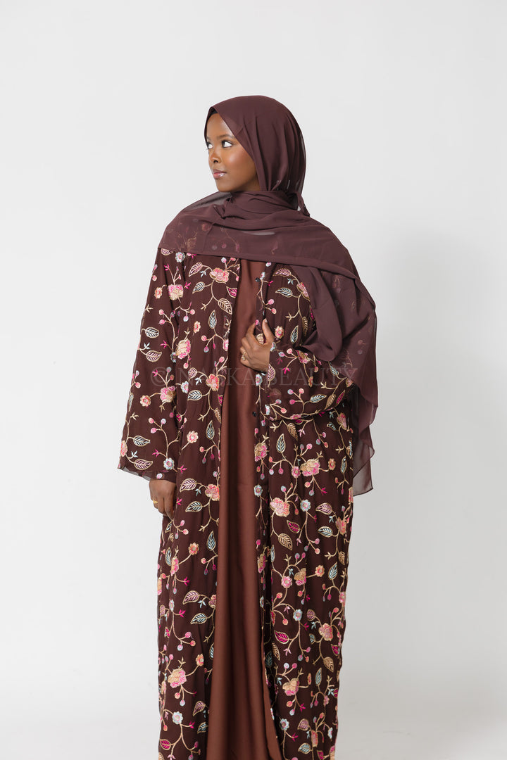 Hand-Beaded Embroidered Abaya – 3 Piece Set