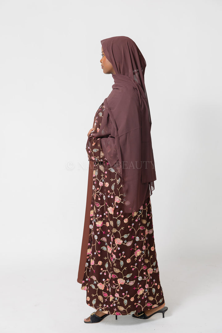 Hand-Beaded Embroidered Abaya – 3 Piece Set