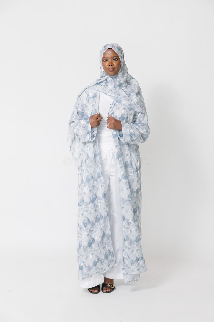 Blue Chiffon Embroidery Abaya