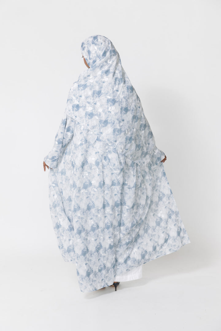 Blue Chiffon Embroidery Abaya