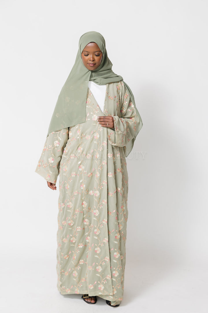 Sage Hand-Beaded Embroidered Abaya - No dress