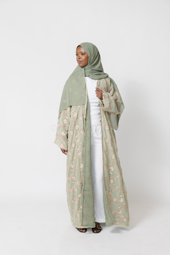 Sage Hand-Beaded Embroidered Abaya - No dress