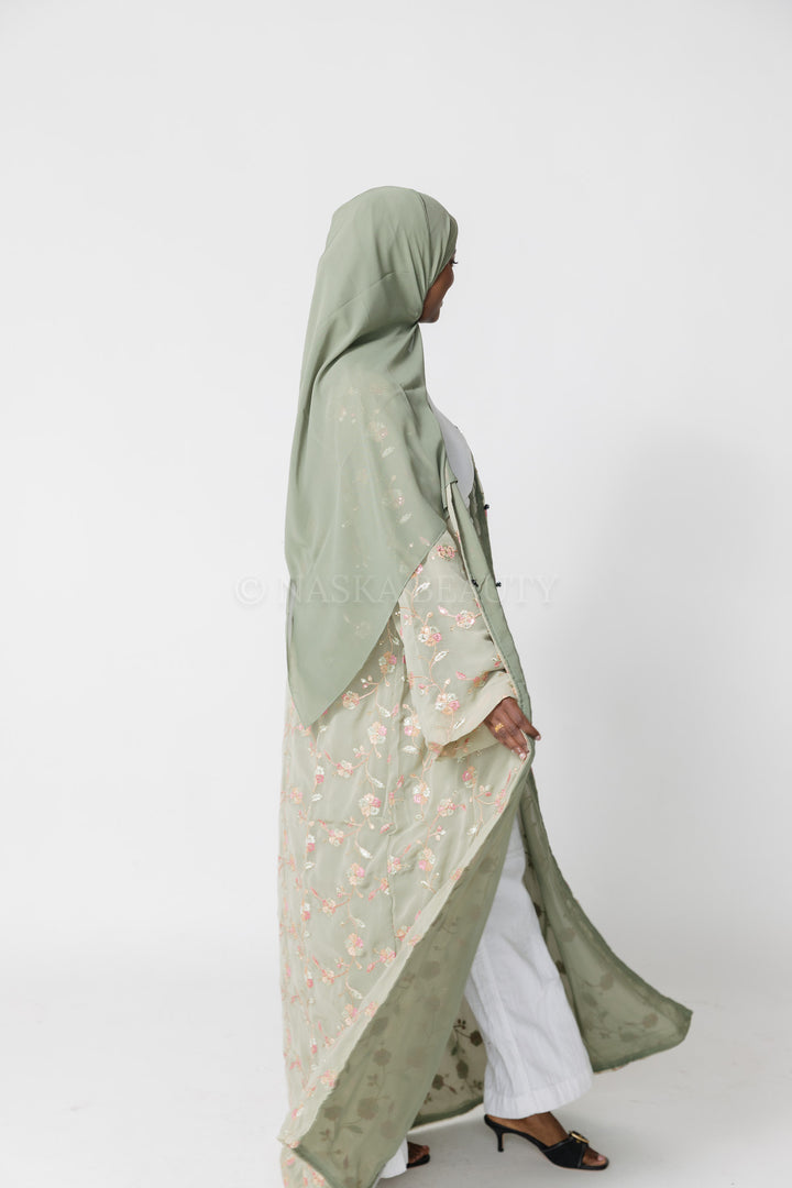 Sage Hand-Beaded Embroidered Abaya - No dress