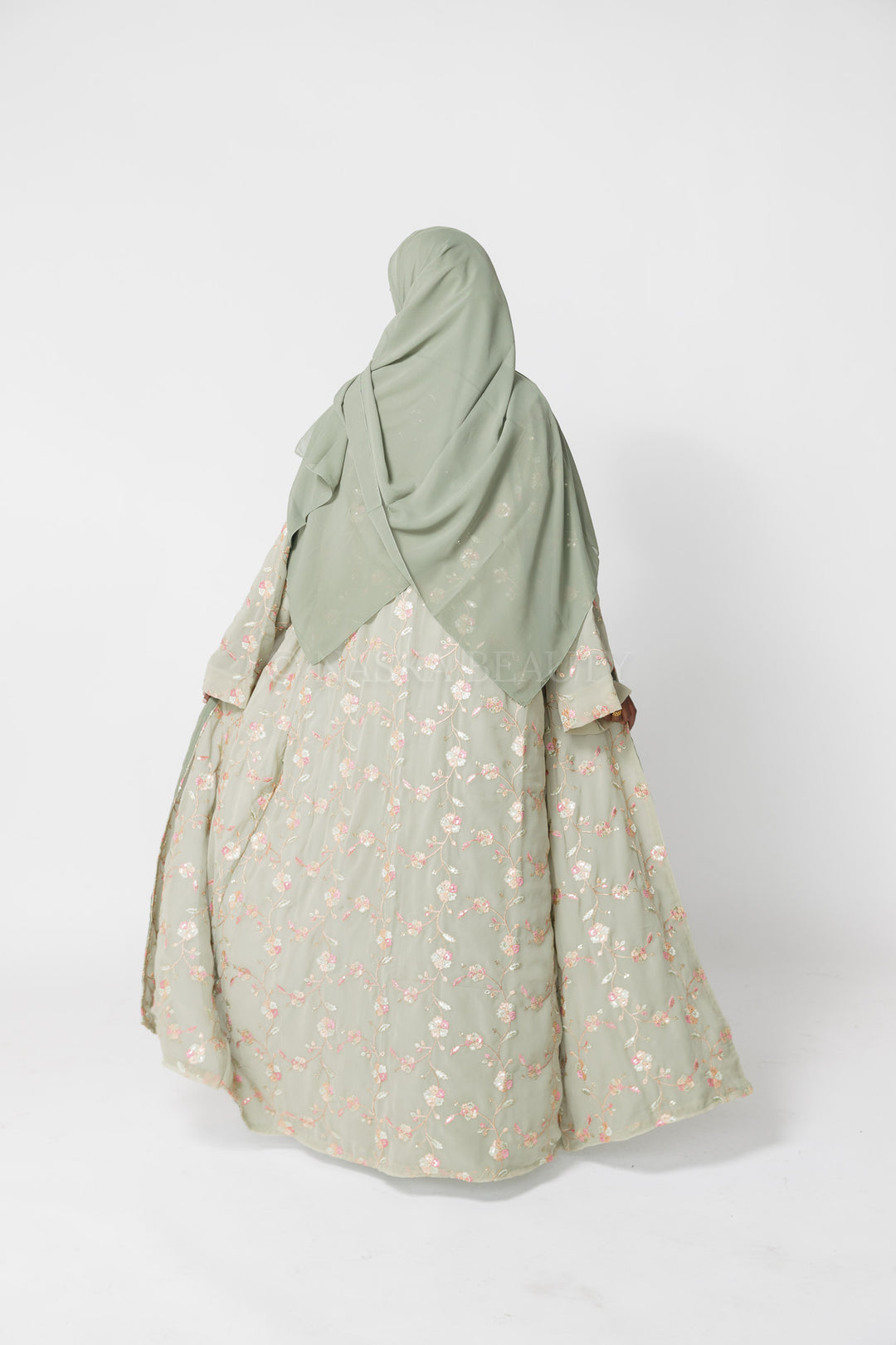 Sage Hand-Beaded Embroidered Abaya - No dress