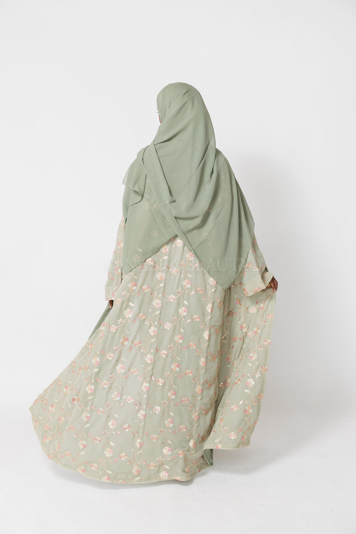 Sage Hand-Beaded Embroidered Abaya - No dress