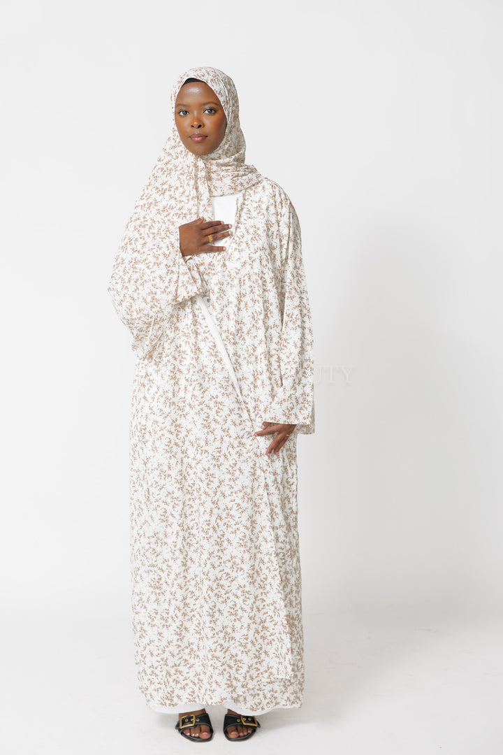 Tan Rhinestone Abaya Set