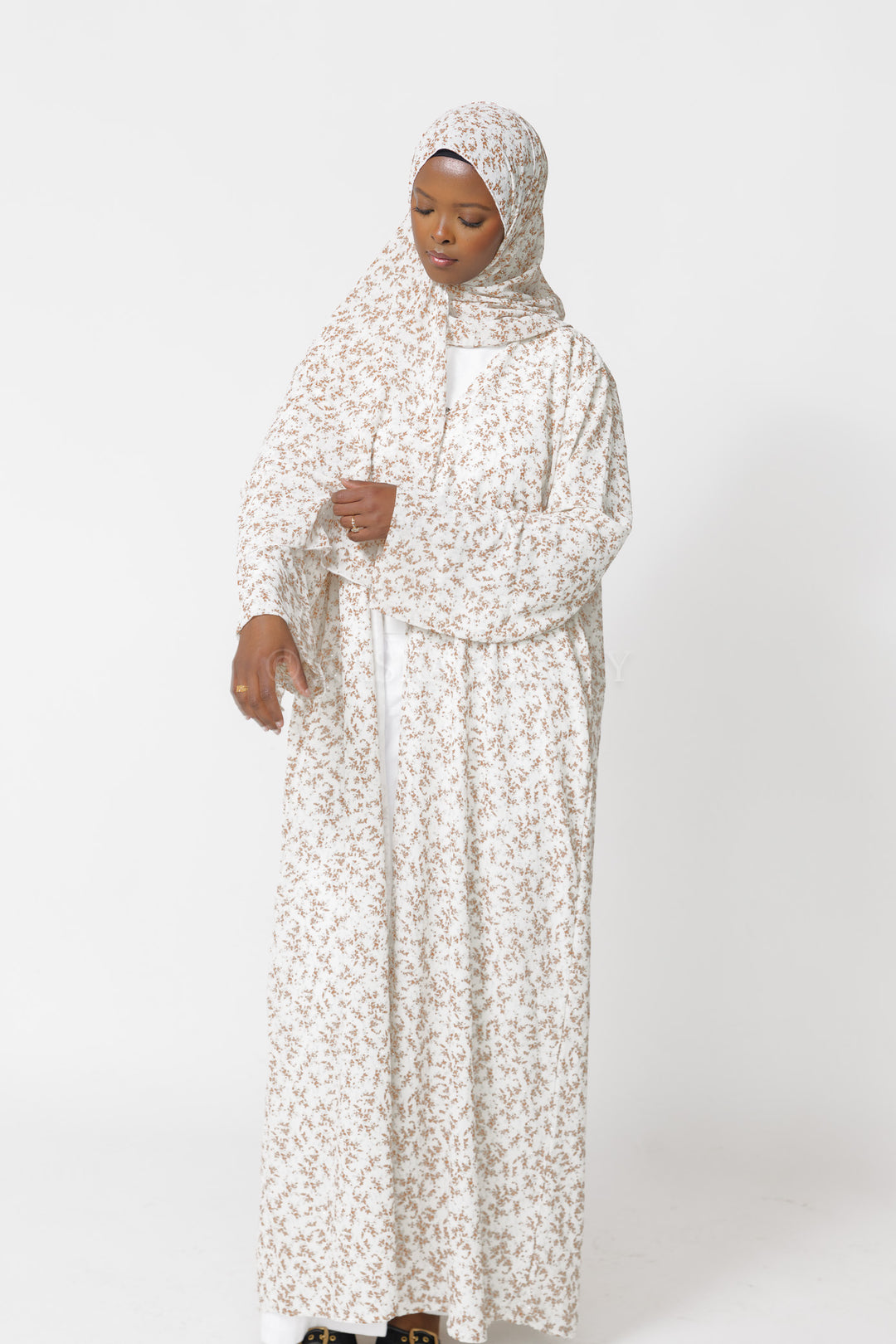 Tan Rhinestone Abaya Set