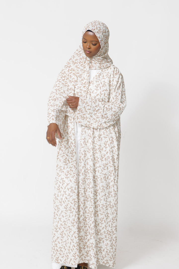Tan Rhinestone Abaya Set