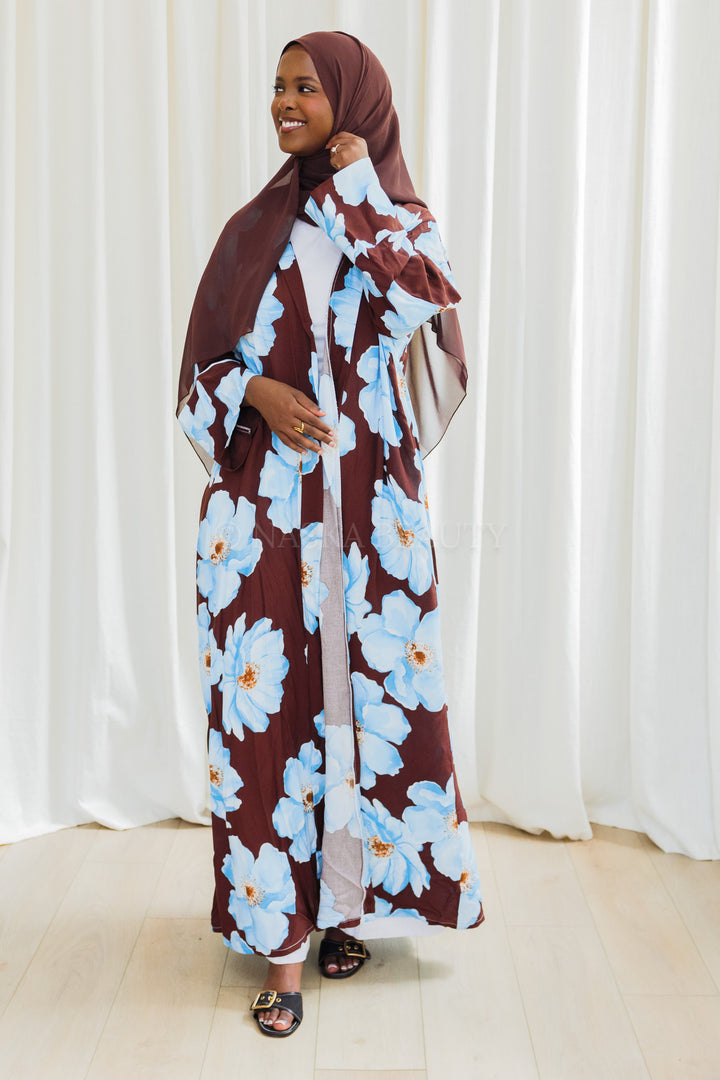 Blue Floral Cotton Abaya
