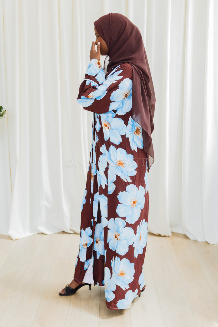 Blue Floral Cotton Abaya