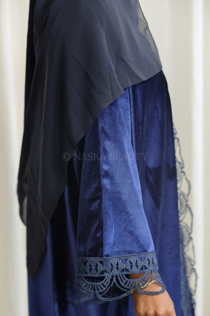 Navy Velvet Abaya Set