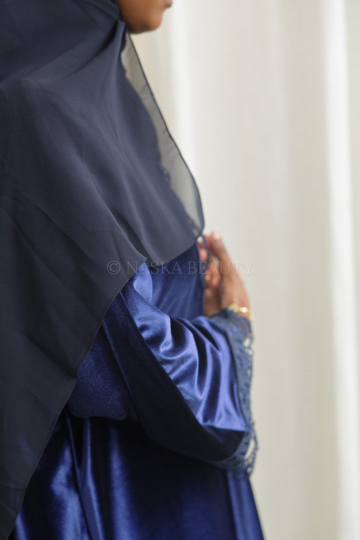 Navy Velvet Abaya Set