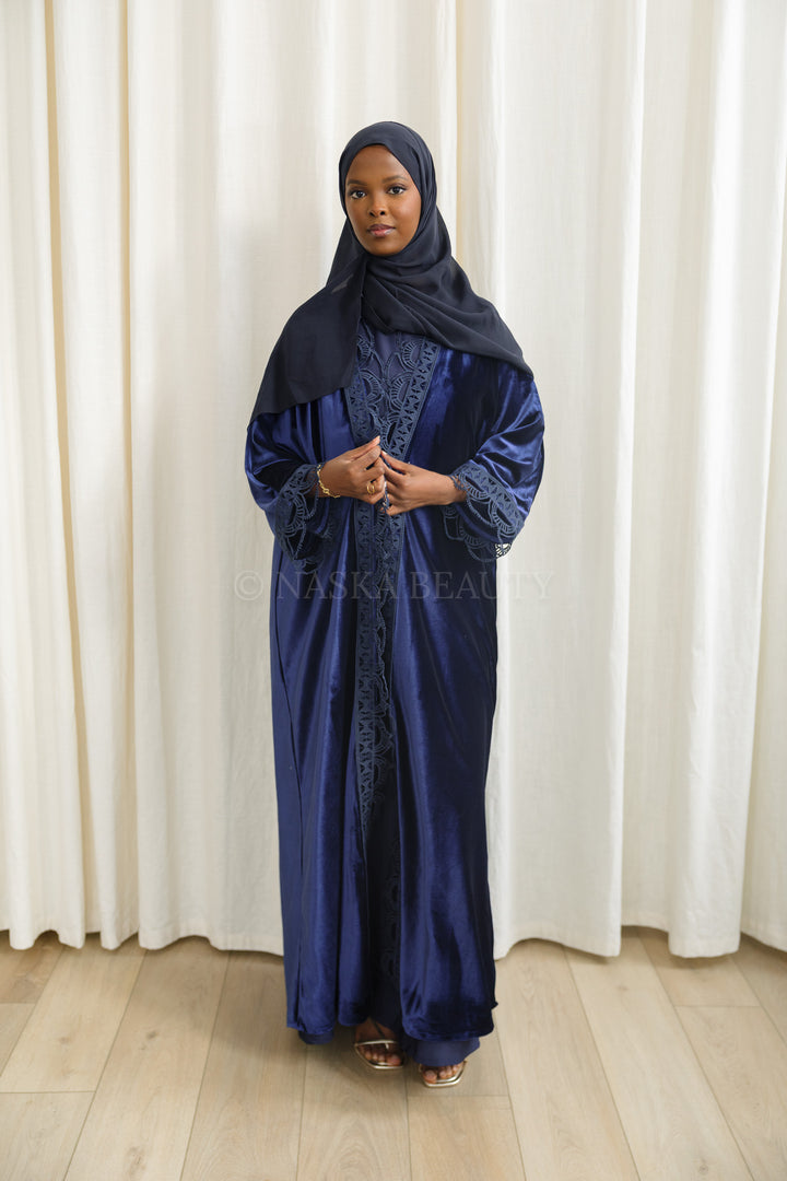 Navy Velvet Abaya Set