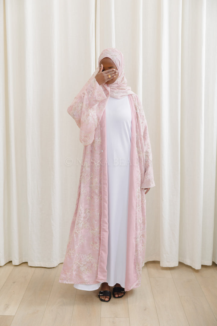 Pink Embroidered Abaya Set￼